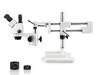 Parco Scientific PA-5FZ Simul-Focal Trinocular Zoom Stereo Microscope, 10x WF Eyepiece, 0.7X—4.5X Zoom, 3.5X—90x Magnification, 0.5X & 2X Auxiliary Lens, Double Arm Boom Stand