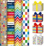 Pack of 4 x 3M Birthday Wrapping Paper with Colorful Designs Gift Wrap Rolls Perfect for Birthday, Party & Festive Decorations Sold By ANGIX