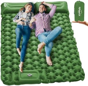 POWERLIX Double Camping Sleeping Pad Camping Pad for 2 Person with Pillow Built-in Foot Pump Inflatable Sleeping Pad for Camping, Backpacking, Hiking, Portable Camping Mattress Green