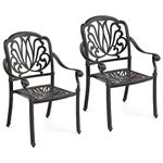 DORTALA Patio Dining Chairs Set of 2, Cast Aluminum Stackable Outdoor Metal Chairs with Armrests, Bistro Chairs for Balcony, Backyard, Garden, Bronze