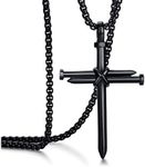 Rehoboth Men's Stainless Steel Nail Cross Pendant Necklace for Womens Mens With 24 Inch Chain Polished Black