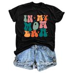 QAUN Mama Shirts in My Mom Era T Shirts for Women Funny Letter Print Tees Mothers Gift Tops Black