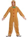 Acrawnni Christmas Adult Kids Gingerbread Man Costume Gingerbread Onesie Christmas Outfit Boy Girl Aldult Cosplay Hooded Jumpsuit (A-Ginger Adult, XL)