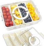 Yuroochii Divided Serving Tray with Lid, Snackle Box Container with Compartments, Snack Container with Handle, Veggie Tray, Fridge Fruit Storage - Keeping Fresh, Great for Party Entertaining Picnic