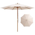 TANGZON 283/295CM Wooden Garden Parasol, Pulley Operated 8 Ribs Patio Umbrella, Outdoor Portable Table Parasol Sun Shade Umbrella for Balcony Deck Yard Market Beach Pool(295 x 295 x 264 cm, Beige)