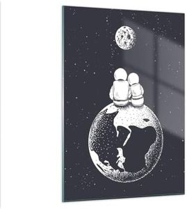 Quadro su Vetro Verticale Cosmo Astronauti Amore Stampe da Parete 50x70cm Quadri Moderni Soggiorno Camera da Letto Cucina 1 pezzo Piccoli Decorazione Murale Wall Art Grafica Immagini GPA50x70-6057