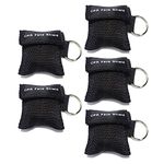 5Pcs CPR Mask, Rescue Face Shields with One-Way Valve Breathing Barrier and Keychain Ring for First Aid or AED Training (Black)