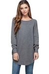 A+D Womens Oversized Raw Neck Pullover Sweater Top w/Round Hem - Black -