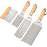 Stanbroil Griddle Accessories Spatula Tools, Set of 4 Stainless Steel Griddle Tools with Wooden Handle, Perfect for Outdoor BBQ Flat Top Cooking Camping Grilling