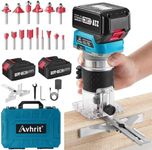Avhrit Cordless Compact Wood Palm Router, 21V Wood Router Tool with 2PCS 4.0Ah Batteries, Brushless Power Hand Palm Routers for Woodworking, Wood Trimmer Cutting with 15 Pieces 1/4" Router Bits Set