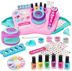 BATTOP Kids Nail Polish Set for Girls with Storage Desk & Nail Dryer & Glitter Pen, Quick Dry & Peel Off & Non-Toxic Nail Polish, Real Nail Art Kit Gifts for Girls Ages 6-12