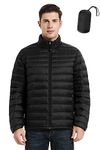 SLOW DOWN Men Lightweight Down Puffer Jakcet, Packable Winter Puffy Down Jacket with 2 Packing Bag, Black, Small