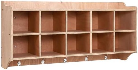 Garvee Hanging Coat Locker, Cubby Storage Organizer Cubes, Daycare Shelves 10 Cubbies with Hooks and Shelf, Furniture for Kids Toys, Classroom, Natural