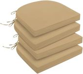 downluxe Outdoor Chair Cushions Set of 4 for Patio Furniture, Waterproof Round Corner Patio Chair Cushions with Ties, Memory Foam Outdoor Seat Cushion, 17" X 16" X 2", Khaki