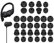 16 Pairs Powerbeats Pro Ear Tips Buds, 4 Size Replacement Soft Flexible Fit in Case Noise Reduce Silicone Rubber Gel Earbuds Eartips Wing Skin Accessories Compatible with Beats Flex / BeatsX - Black