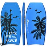 Goplus Boogie Boards for Beach, 41''/37''/33'' Lightweight Bodyboard with EPS Core, XPE Deck, HDPE Slick Bottom, Wrist Leash, Surfboard for Kids Adults Surfing (Blue Coconut Palm, 37-inch)