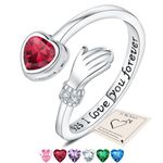 Silver Hug Rings, Love Heart Thumb Rings for Women Adjustable Cubic Zirconia Open Ring I Love You Forever Engraved Words Sister Friendship Gifts with Gift Card & Box, Red Stone