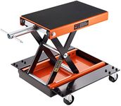 VEVOR Motorcycle Lift, 1100 LBS Motorcycle Lift ATV Scissor Lift Jack with Dolly & Hand Crank, Center Hoist Crank Stand with Wide Deck & Tool Tray for Street Bikes, Cruiser Bikes, Touring Motorcycles