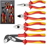 Insulated Pliers Set, AKM TOOL 4-Piece 1000V VDE Insulated Tools Set, Tongue & Groove Pliers, Diagonal Cutting Pliers, Long Nose Pliers, Linesman Pliers