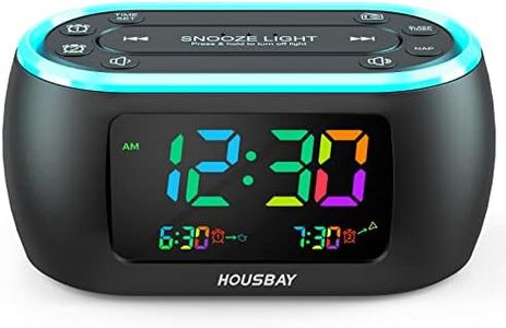 HOUSBAY 3 in 1 Alarm Clock for Bedrooms- Clock Radio & Night Light, Rainbow Digit, Dual Alarm, Small Radio Alarm Clock for Kids, Teens