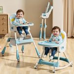 R for Rabbit Sugar Doodle Plus High Chair for Baby 3-in-1 Convertible Rocking Chair, Smart & Compact Fold with Dual Detachable Meal Tray for 6 Months to 5 Years Kids |(Lake Blue)