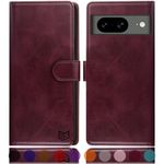 SUANPOT for Google Pixel 8 5G Wallet case with RFID Blocking Credit Card Holder,Flip Book PU Leather Protective Cover Women Men for Pixel 8 Phone case Wine Red