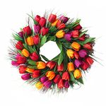 Tulip Flower Wreath for Front Door 18 inch Artificial Handmade Spring Summer Faux Flower for Home Décor, Outdoor Indoor Wedding Wall Windows (Red)