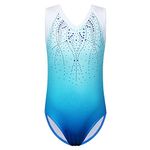 ZNYUNE Girls One Piece Blue Gradient Color Sparkle Leotard Dancing Ballet Gymnastics Athletic Leotards for Little Girl BlueGradient Color 10A