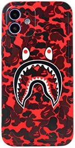 Horuwelcase Red Cool Funny Design iPhone 12 Case for Teen Boys Girls Kids, Slim Fit Cute Soft iPhone 12 Designer Phone Cover for Women, Fashion Fun Cartoon Gift Durable iPhone12 Case (Honshark)