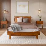 Bme Caden Full Size Bed Frame and Adjustable Headboard, 15 Inch Mid Century Retro Style - Solid Acacia Wood - No Box Spring Needed - 12 Strong Wood Slat Support - Easy Assembly - Caramel