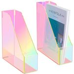 Engrowtic 2 Pcs Iridescent Vertical Magazine File Holder Acrylic Magazine Holder Storage Magazine Organizer Plastic Clear Acrylic Magazine Rack for Office Classroom Home Document Paper Book Collection