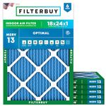 Filterbuy 18x24x1 Air Filter MERV 13 Optimal Defense (6-Pack), Pleated HVAC AC Furnace Air Filters Replacement (Actual Size: 17.38 x 23.38 x 0.75 Inches)