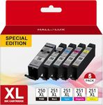 HALLOLUX MX922 Ink Cartridges PGI-250XL CLI-251XL Replacement for Canon 250 and 251 Compatible with PIXMA MX922 MG5420 MG6620 IP8720 MG5520 MG5620 MG6320 MX722 Printer, 5 Pack, High Capacity