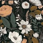 Vintage Floral Peel And Stick Wallpaper,Elegant Leaf Removable Self-Adhesive Prepasted Wallpaper For Apartments Bedroom Living Room Cabinet Kitchen Wall Decor Contact Paper (17.32"x118.11",Black)