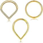 MeiziQL 16G Nose Septum Rings Gold Teardrop Septum Ring,Surgical Steel Septum Clicker Ring 10mm Hypoallergenic Cute Daith Cartilage Earrings for Women Men (CZ Teardrop Gold 10mm)