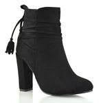 New Womens Ankle Boots Ladies High Block Heel Lace Up Zip Booties Shoes Size 3-8 Black Faux Suede