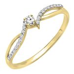 Dazzlingrock Collection Round White Diamond Solitaire Style Crossover Promise Engagement Ring for Her (0.15 ctw, Color I-J, Clarity I1-I2) in 14K Gold, White Diamond White Gold, Diamond