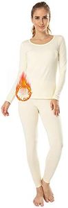 MANCYFIT Thermal Underwear for Women Long Johns Set Fleece Lined Ultra Soft Scoop Neck Beige XXX-Large