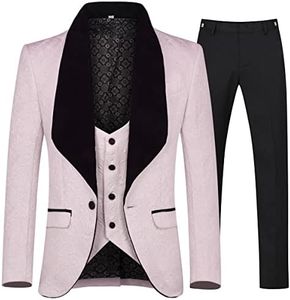 Allthemen Costumes pour Hommes 3 Pièces Costume de Smoking De Mariage De Bal Hommes Un Bouton Châle Revers Blazer Veste+Gilet+Pantalon Rose M