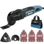 WESCO Oscillating Multi Tool Kit, 2.5 Amp Corded Multi-Tool Set with 15 Accessories, Variable Speed, LED Light, Blade Quick Change, Carry Bag, for Cutting, Sanding and Scraping