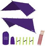 Gold Armour Rainfly Tarp Hammock, Premium 14.7ft/12ft/10ft/8ft Rain Fly Cover, Waterproof Ultralight Camping Shelter Canopy, Survival Equipment Gear Camping Tent Accessories (Purple 14.7ft x 12ft)