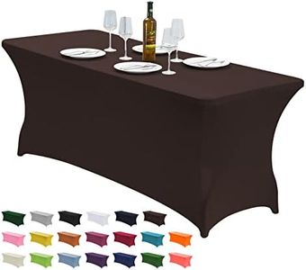 CWK 6FT Stretch Spandex Table Cover for Rectangular Fitted Folding Tables, Wrinkle Resistant, Elastic Stretchable Patio Tablecloth Protector for Party, Banquet, Wedding and Events (Coffee)