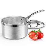 Glendaveny Tri-Ply Stainless Steel Sauce Pan with Lid, 3-Quart Saucepan Sauce Pot Multipurpose Use for Home Kitchen or Restaurant - Kitchen Cookware, Induction Pot, Dishwasher Safe & Oven Safe