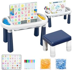 3-in-1 Convertible Toddler Activity Table & Chair, Learning Table with Double Sided Art Easel for Kids 1-3, 48 Puzzles, 8 Markers & Building Block Sets, Perfect 1 2 3 Year Old Girl Boy Birthday Gift