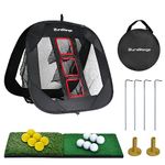 Durarange Pop-up Golf Chipping Net with Dual Turf Hitting Mat, Real Solid Practice Golf Ball and Tees Combo, Driving Range Target Swing Training Aids Backyard | Indoor | Outdoor