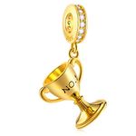 18K Gold Plated Champion Winners Cup Trophy Dangle Charms, fits Pandora Sport Bracelet Necklace, 925 Sterling Silver No 1 Pendant Victory Beads, Gifts for Daughter/Son/Girl/Boy