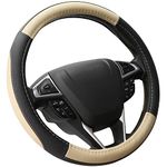 SEG Direct Black and Beige Microfiber Leather Auto Car Steering Wheel Cover Universal 15 inch