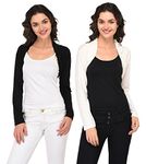 ESPRESSO Women's Viscose Spandex Solid Full Sleeve Bolero Summer Shrug (Black, Off-White, Medium)