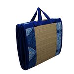 Craft Of India Foldable korai Grass Mat 3X6.5 ft with 30MM Soft Foam Hand Made Fabric Blue Cotton