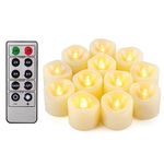 Led Flickering Flameless Votive Tea Lights Candles With Remote Control Battery Operated Set Of 12 / Electric Outdoor Tealights Timer Candle For Christmas,Xmas Decorations (Batteries Included) 200Hours